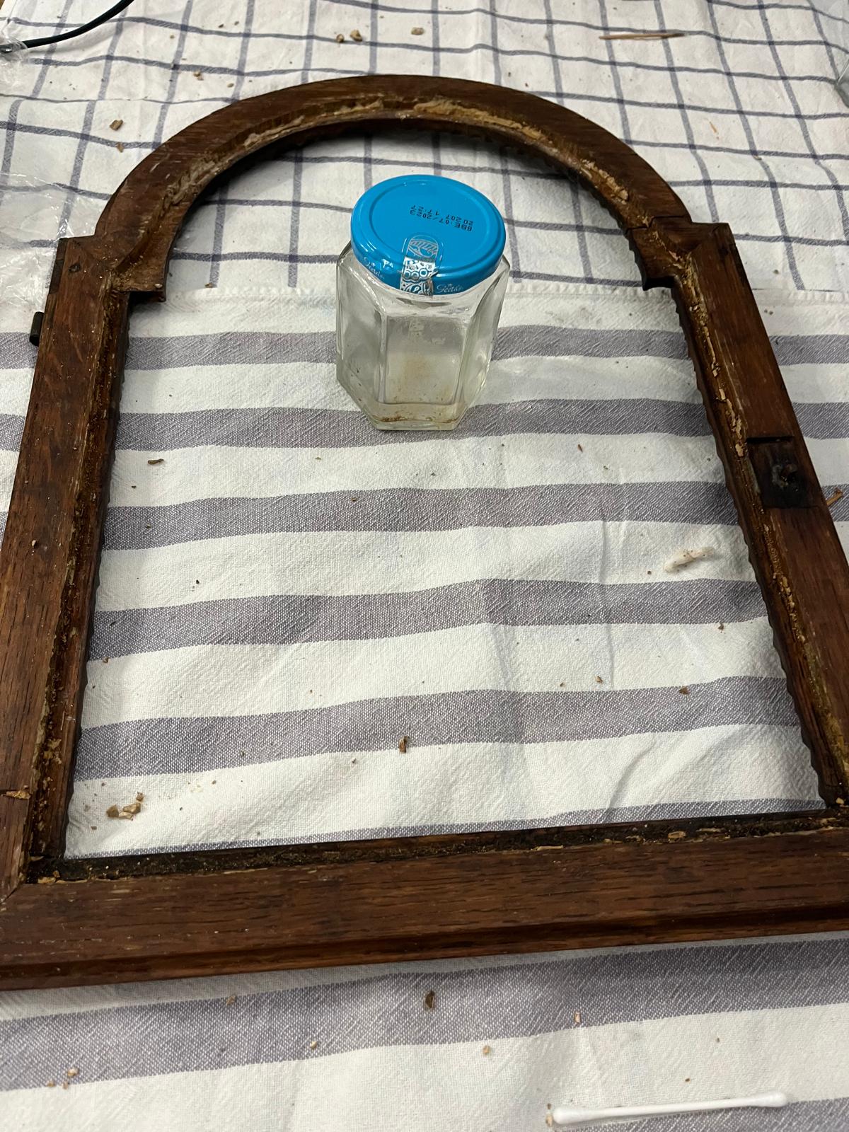 The empty door frame, after the glass has been fully removed