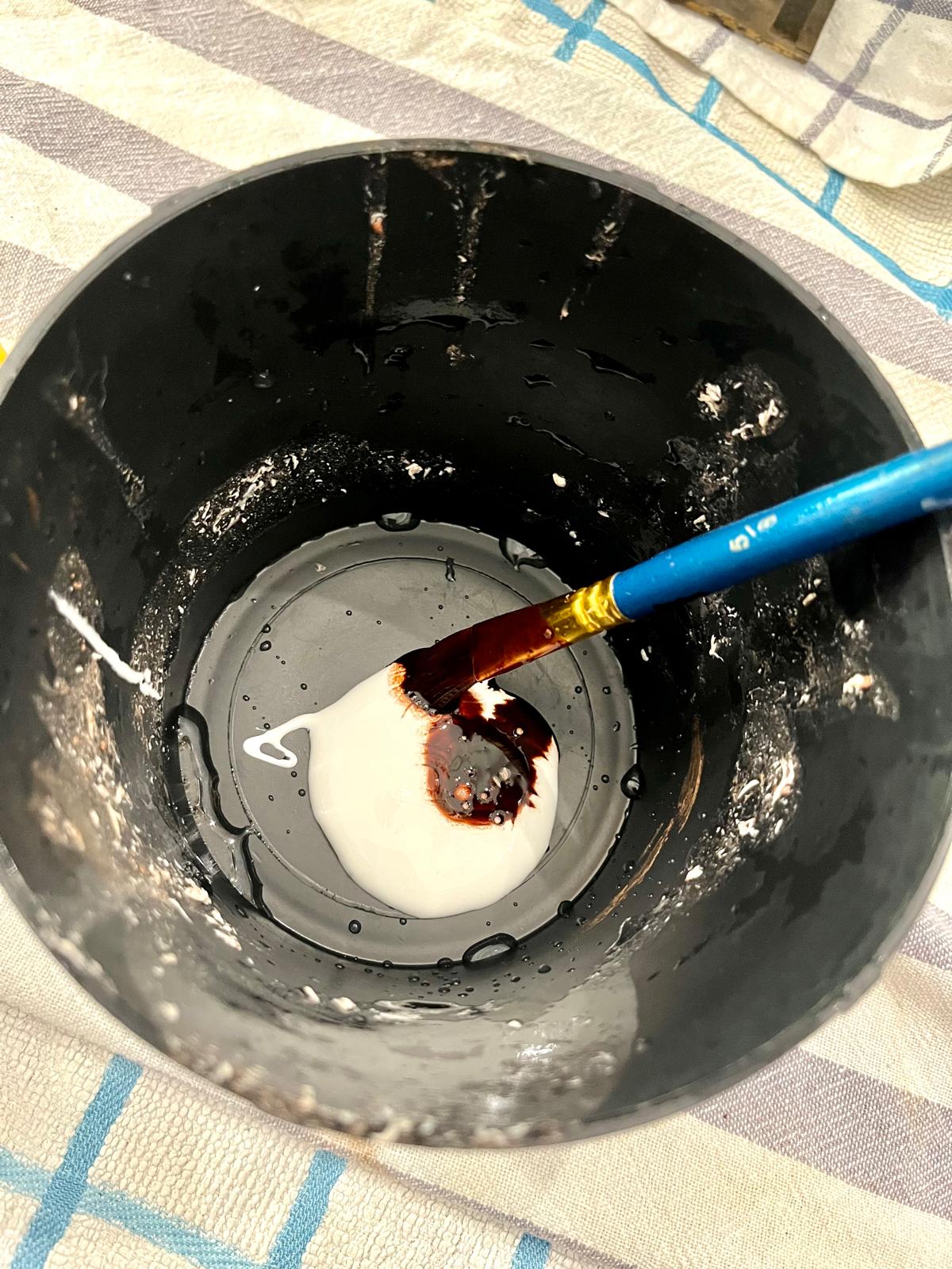 The PVA and the stain just starting to combine in the mixing cup
