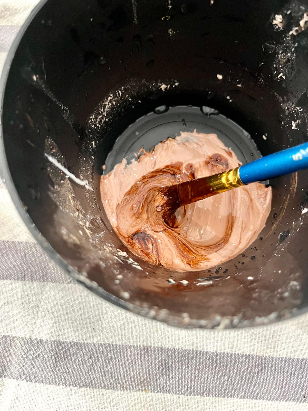 The mixture mid-blend, showing its characteristic marbled pattern
