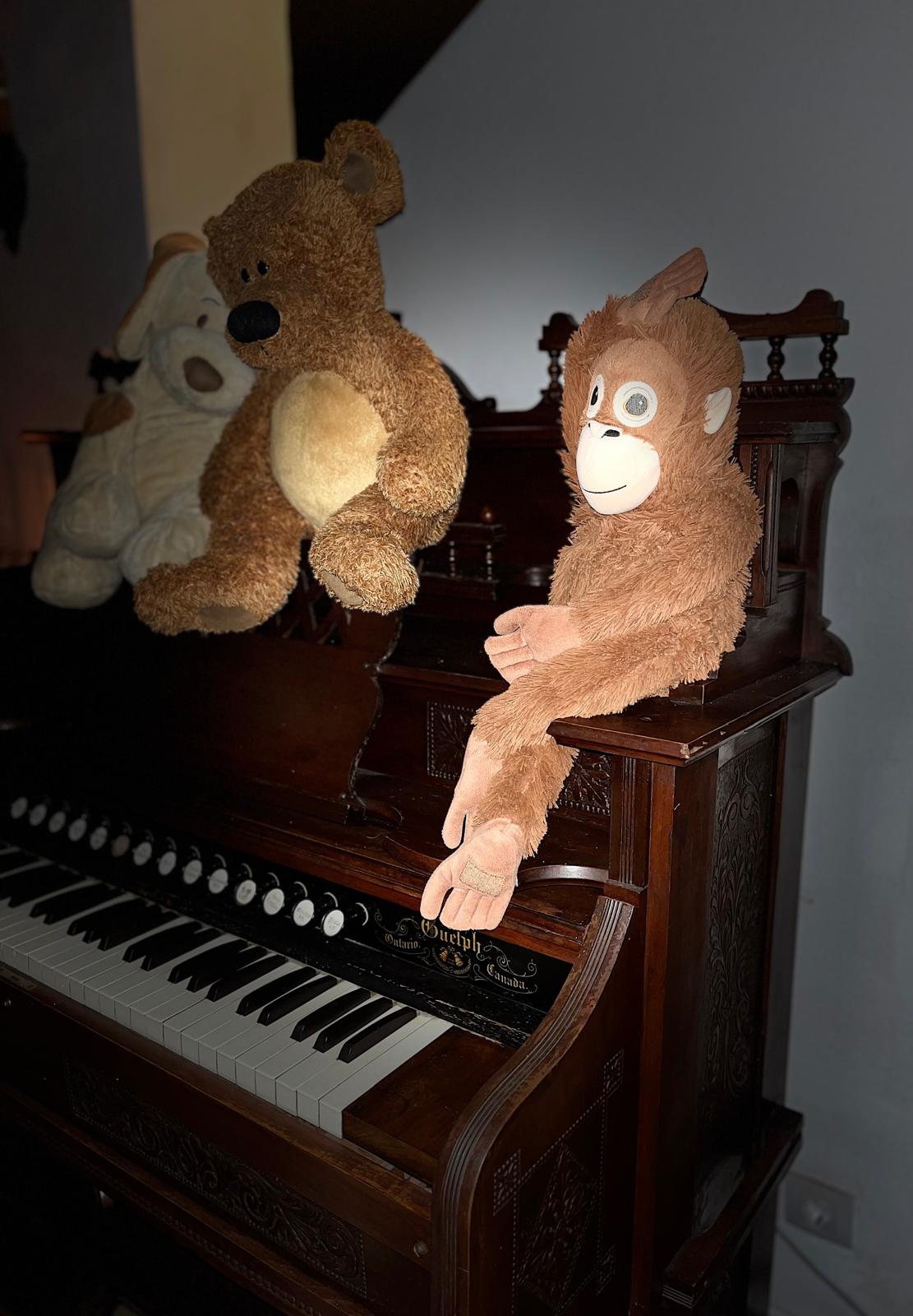 Bear and the Monkey on the organ's top shelf