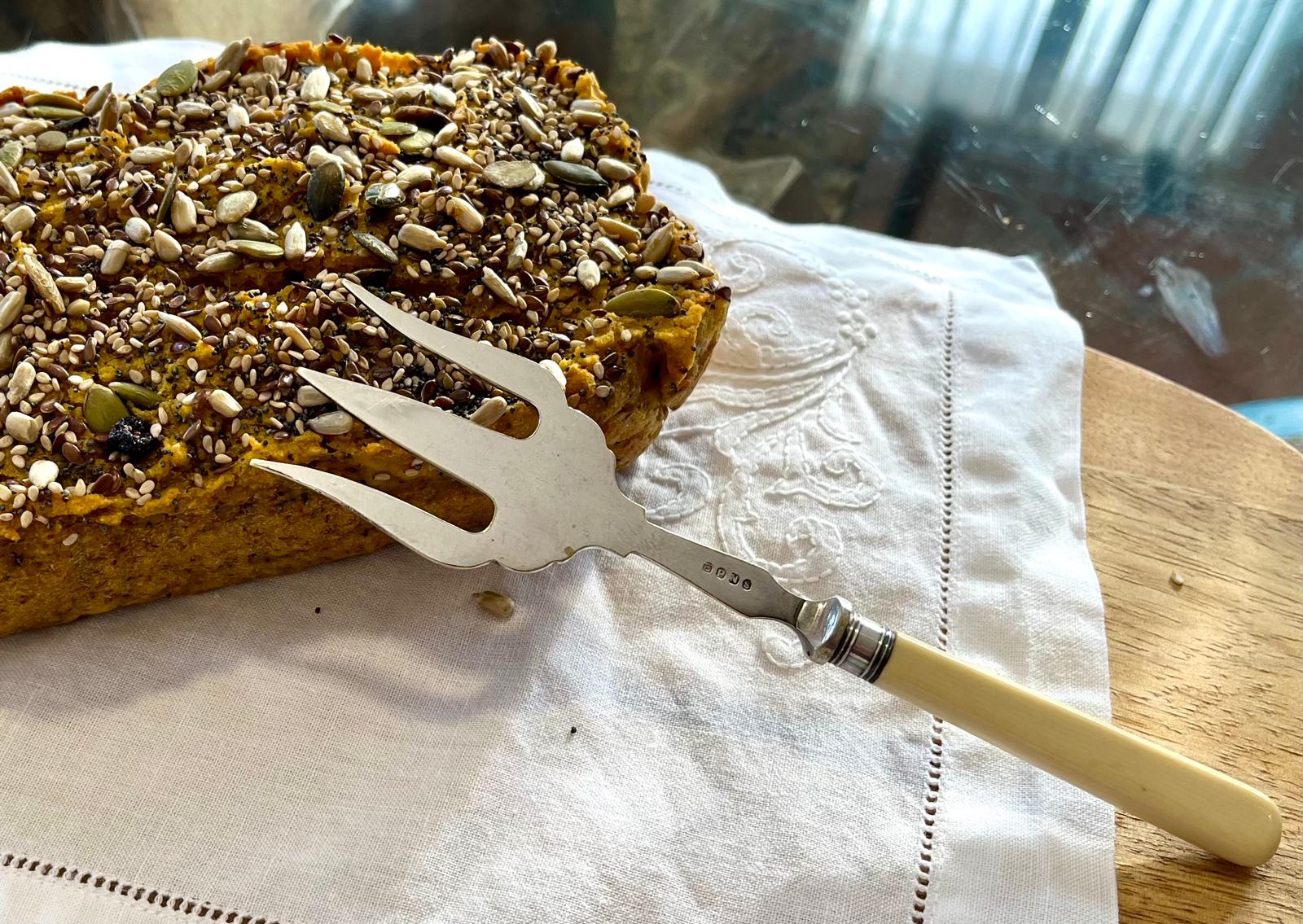 The fork serving homemade pumpkin bread